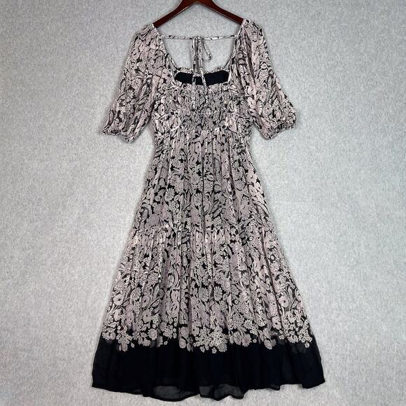 Anthropologie Floral Square Neck Smocked Short Sleeve Midi Dress Size Small - Picture 6 of 12